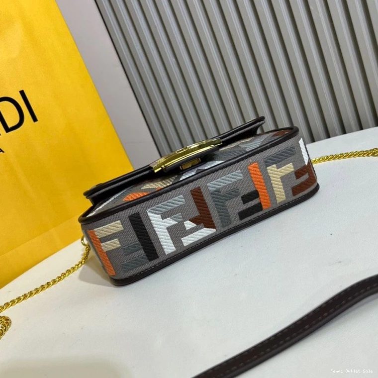Cheap Bag In Mini Grey Canvas FF Fendi Multi Motif Baguette 0823